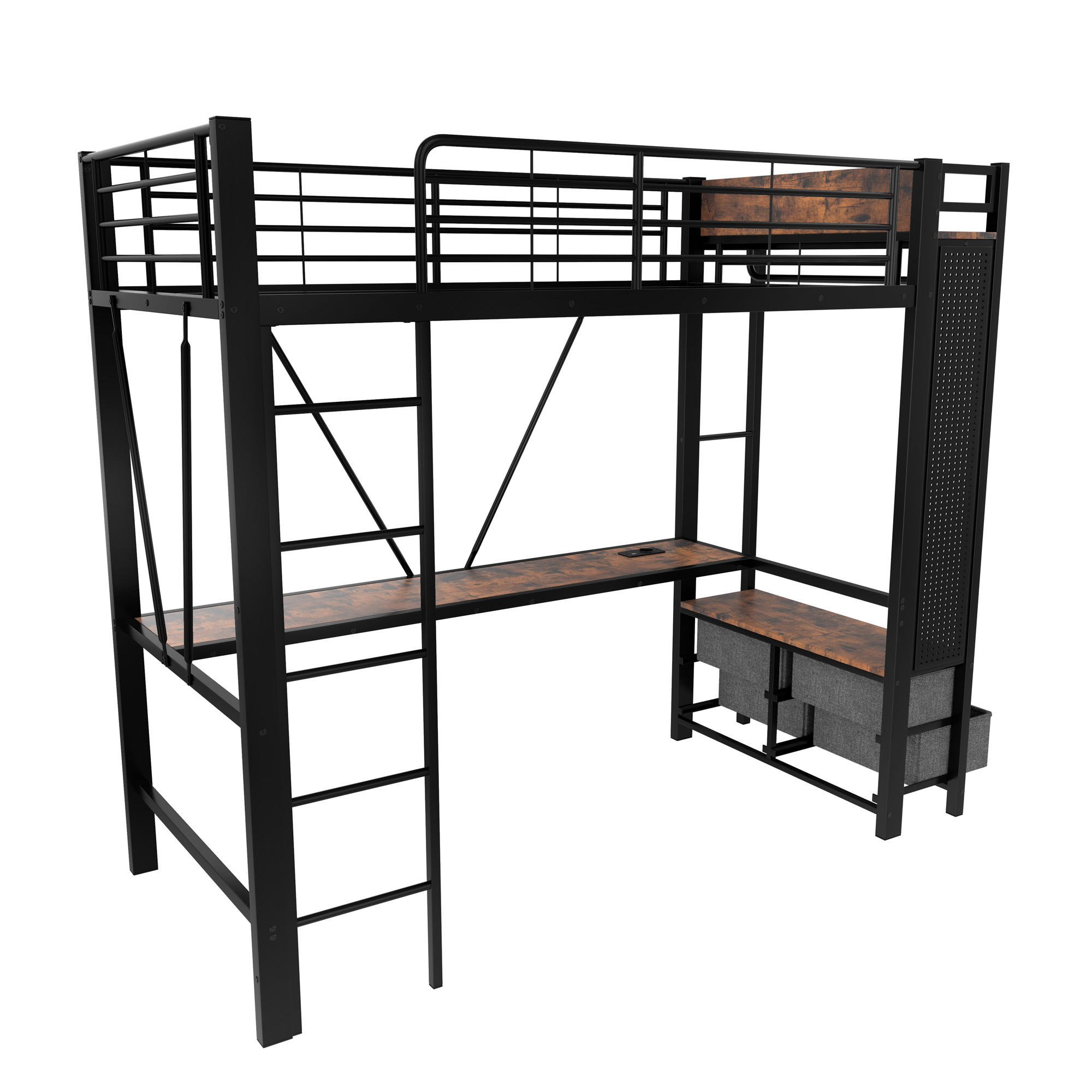 HOCHBETT mit LED und USB Schwarz 90x200 cm Metall - Schwarz, Metall (90/200cm) - SONNENH