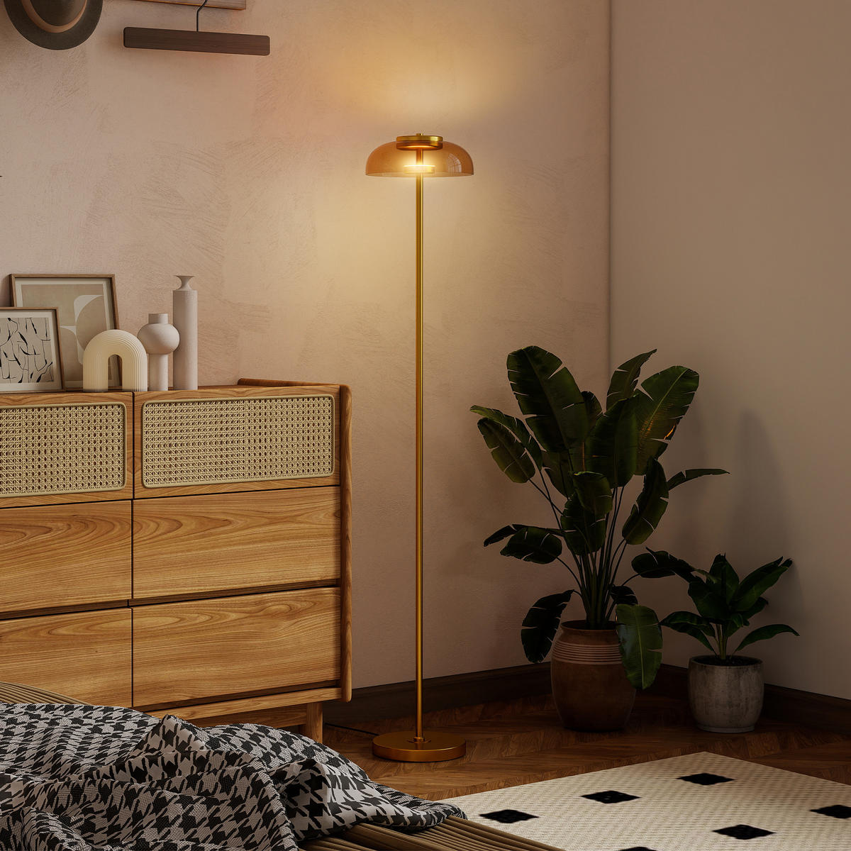 STEHLAMPE warmem Licht Led Fußschalter - Goldfarben, Metall (25/25/134cm) - HOMCOM