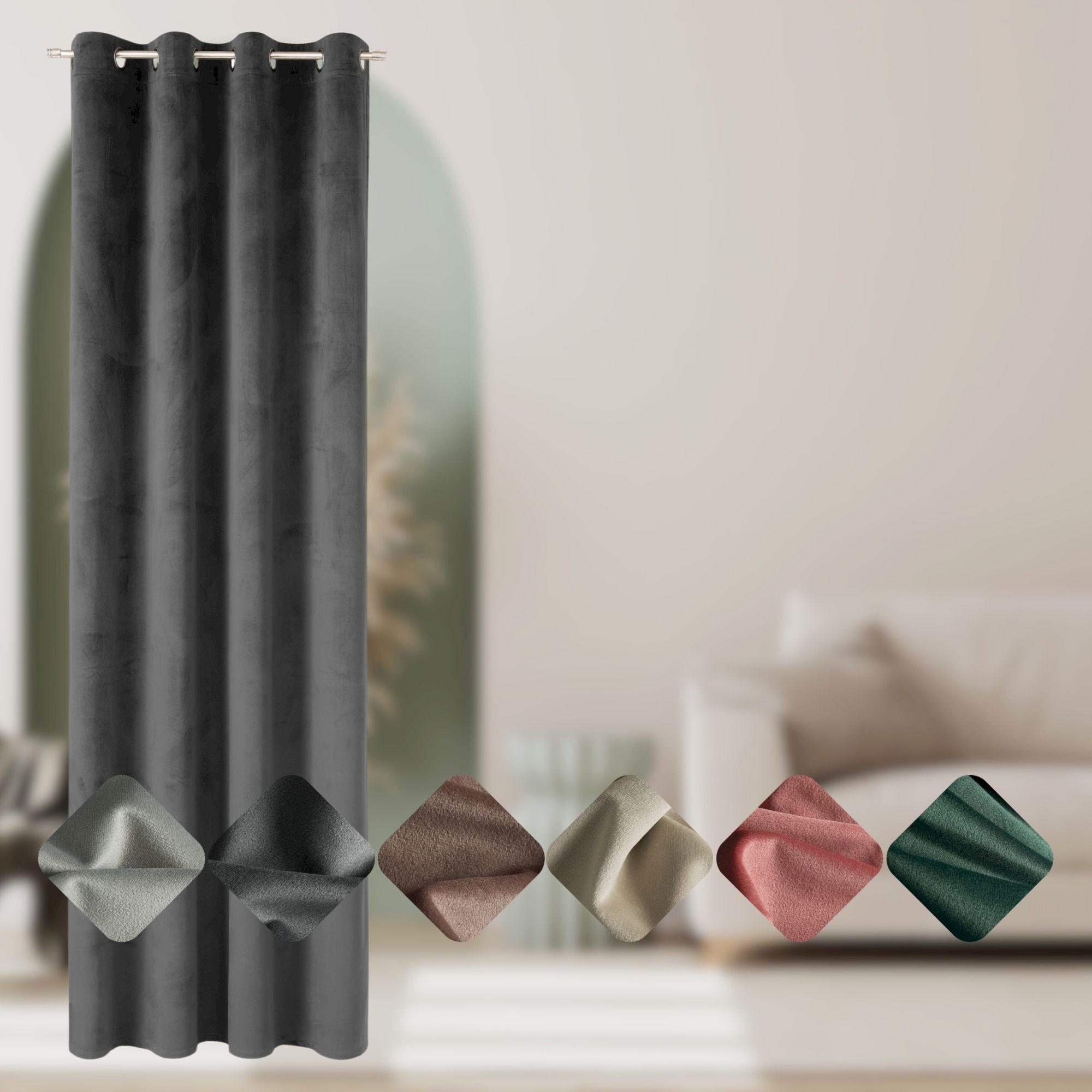 ÖSENVORHANG VELVET SIGNATURE - Anthrazit, Textil (140/1/250cm) - Tom Tailor