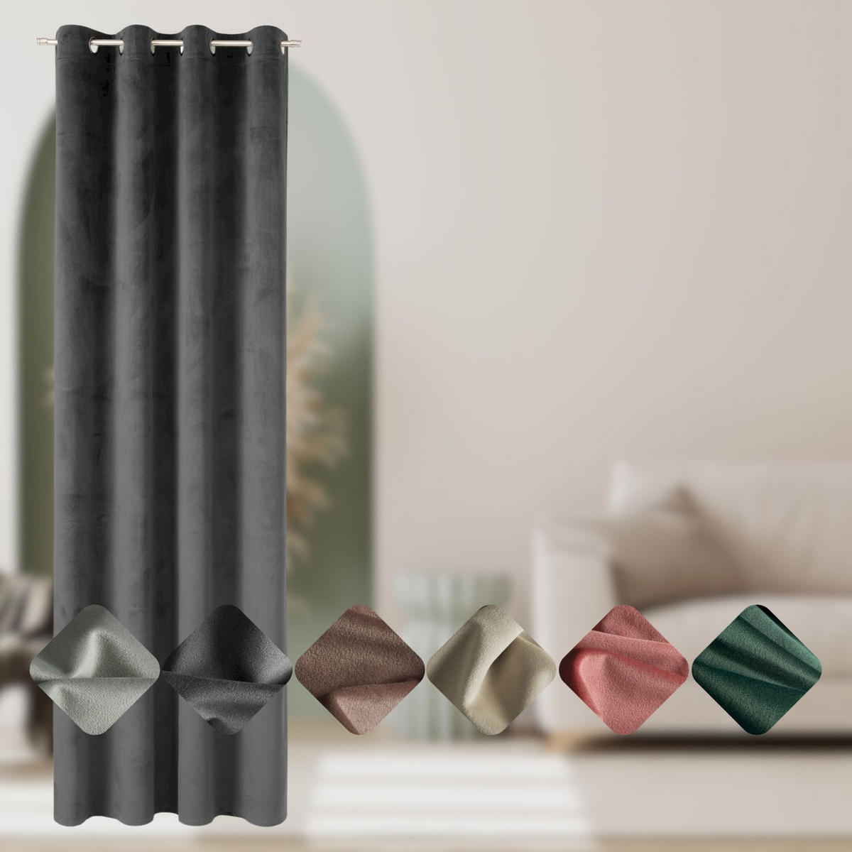 ÖSENVORHANG VELVET SIGNATURE - Anthrazit, Textil (140/1/250cm) - Tom Tailor