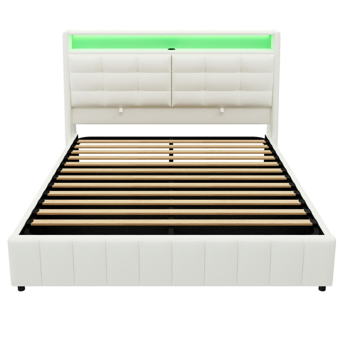 BETT mit Stauraum, LED und USB 160x200 cm Weiß - Weiß, Metall (160/200cm) - Meubliv