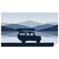 KINDERTAPETE - Auto - See - Berge - Blau - 450x280 cm - Blaugrau, Papier (450/280cm) - OnlyWow