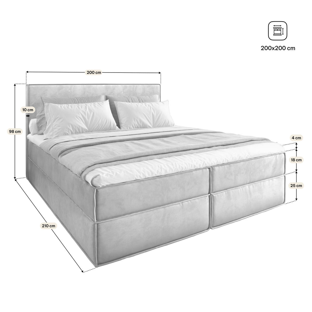 BOXBETT PELLIO 200x200 cm mit Matratze und Topper, H2+H3 - Beige - Beige, Holz (200/200cm) - MASSENO
