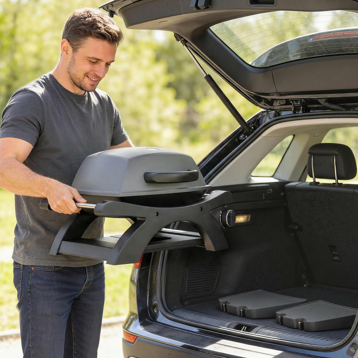 GASGRILL Stahl Schwarz - Schwarz, Kunststoff/Metall (48/38/102cm) - Outsunny