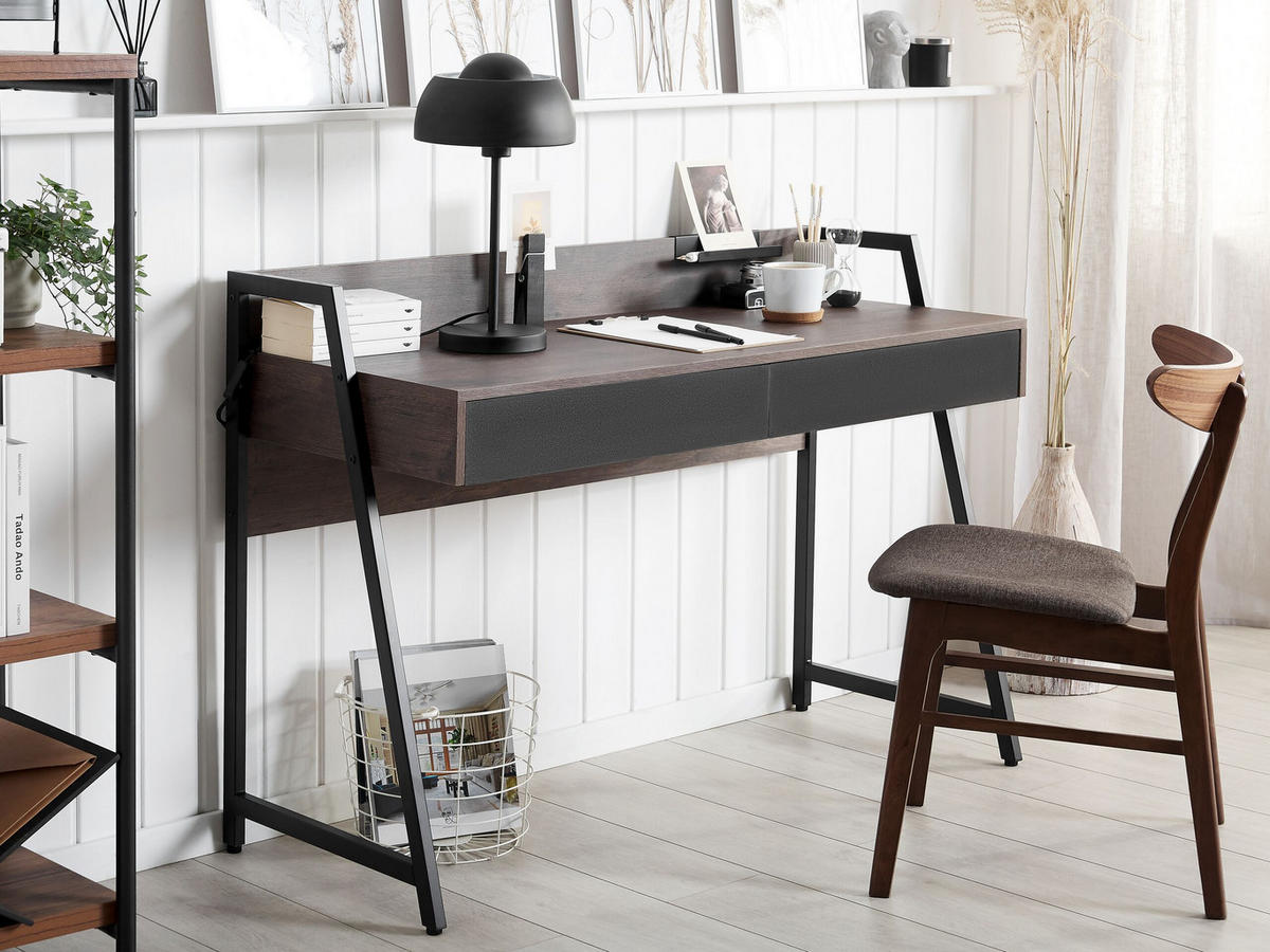 SCHREIBTISCH dunkler Holzfarbton 120/48/88 cm Harwich - Dunkelgrau, Holzwerkstoff (48/120/88cm) - Beliani