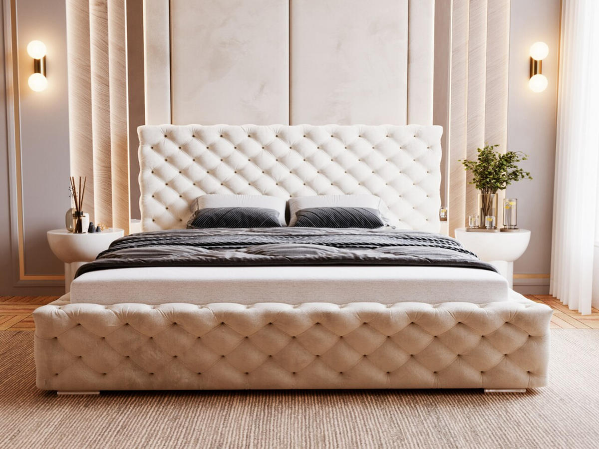 POLSTERBETT Astra 140x200 Beige - Beige/Naturfarben, Holz/Kunststoff (140/200cm) - Graingold