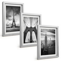 BILDER SET 3er Set - 20x30 cm Silberner Rahmen - Monochromatische Brückentürme - Silberfarben, Kunststoff (20/30cm) - TULUP