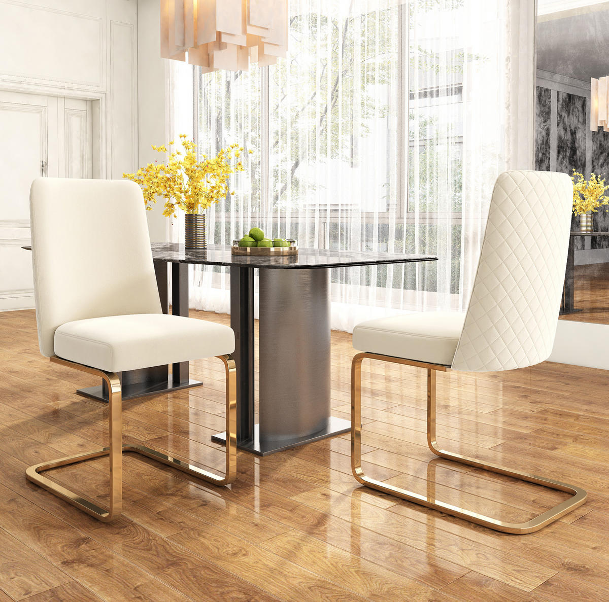 ESSZIMMERSTUHL 4er-Set Samt Beige mit Metallbeinen - Beige, Metall (45/88/52.1cm) - Meubliv