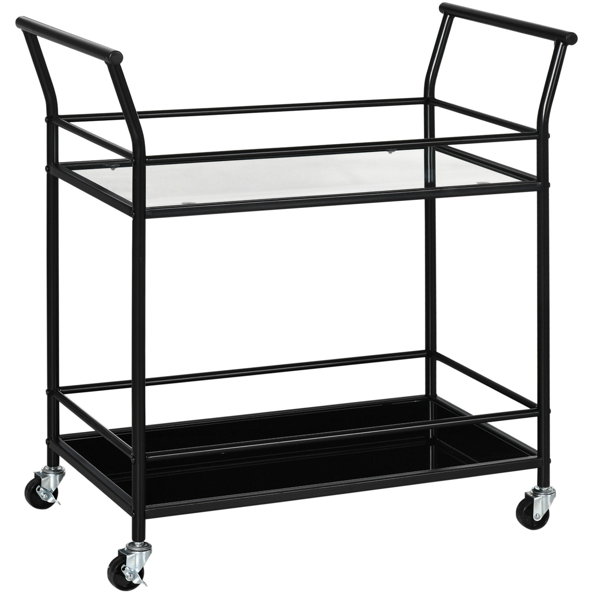 KÜCHENINSEL 75/40/80 cm mit 2 Glasablagen, Rollen und Bremsen, Stahl, Schwarz - Schwarz, Metall (75/80/40cm) - Redom