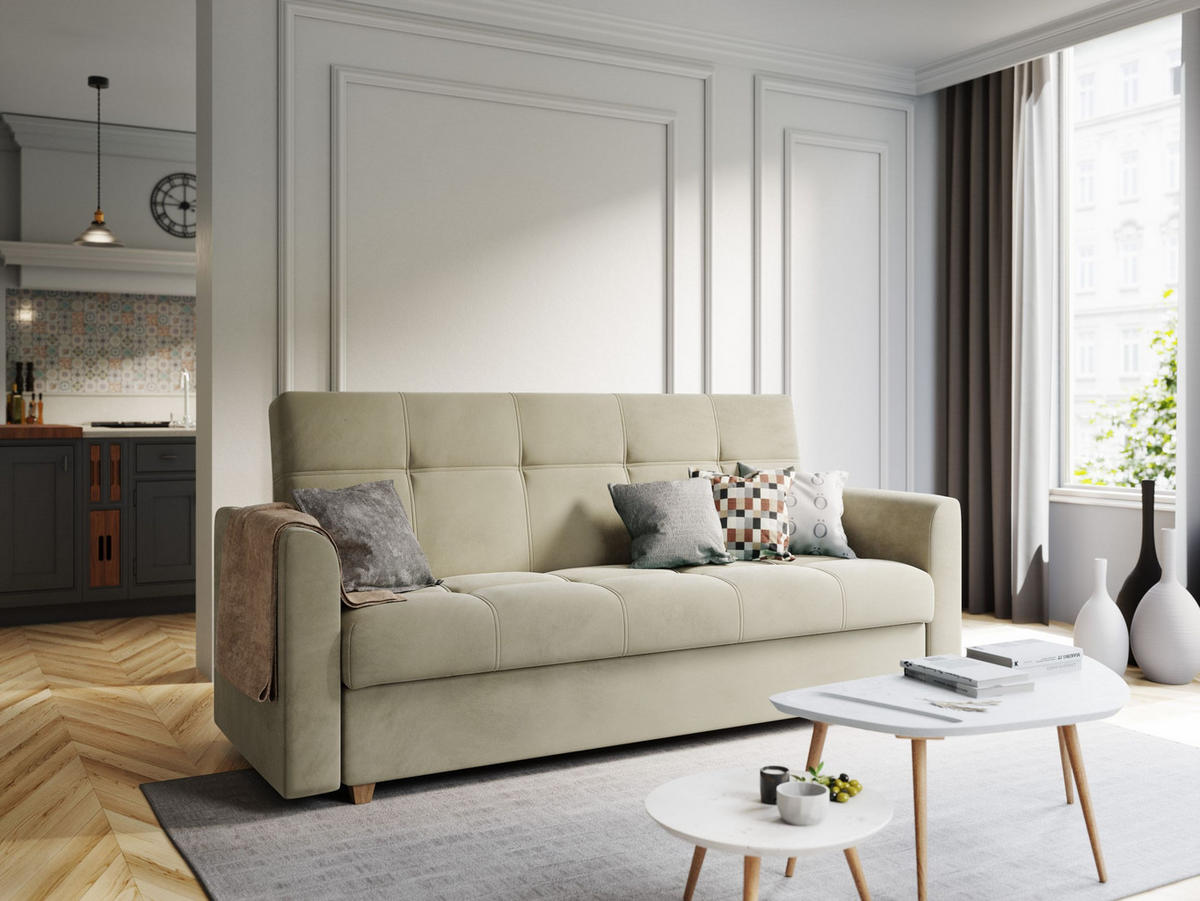 SOFA LENTO mit Schlaffunktion ITAKA 16 mit Stauraum - Beige, Textil (87/95/216cm) - Bedante