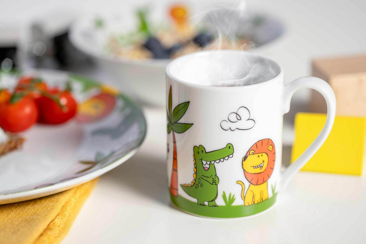 KINDERGESCHIRR SET KROKODIL / ELEFANT / LÖWE Bambini bunt - Multicolor, Keramik (9.5/21.5/21.3cm) - Leonardo Living