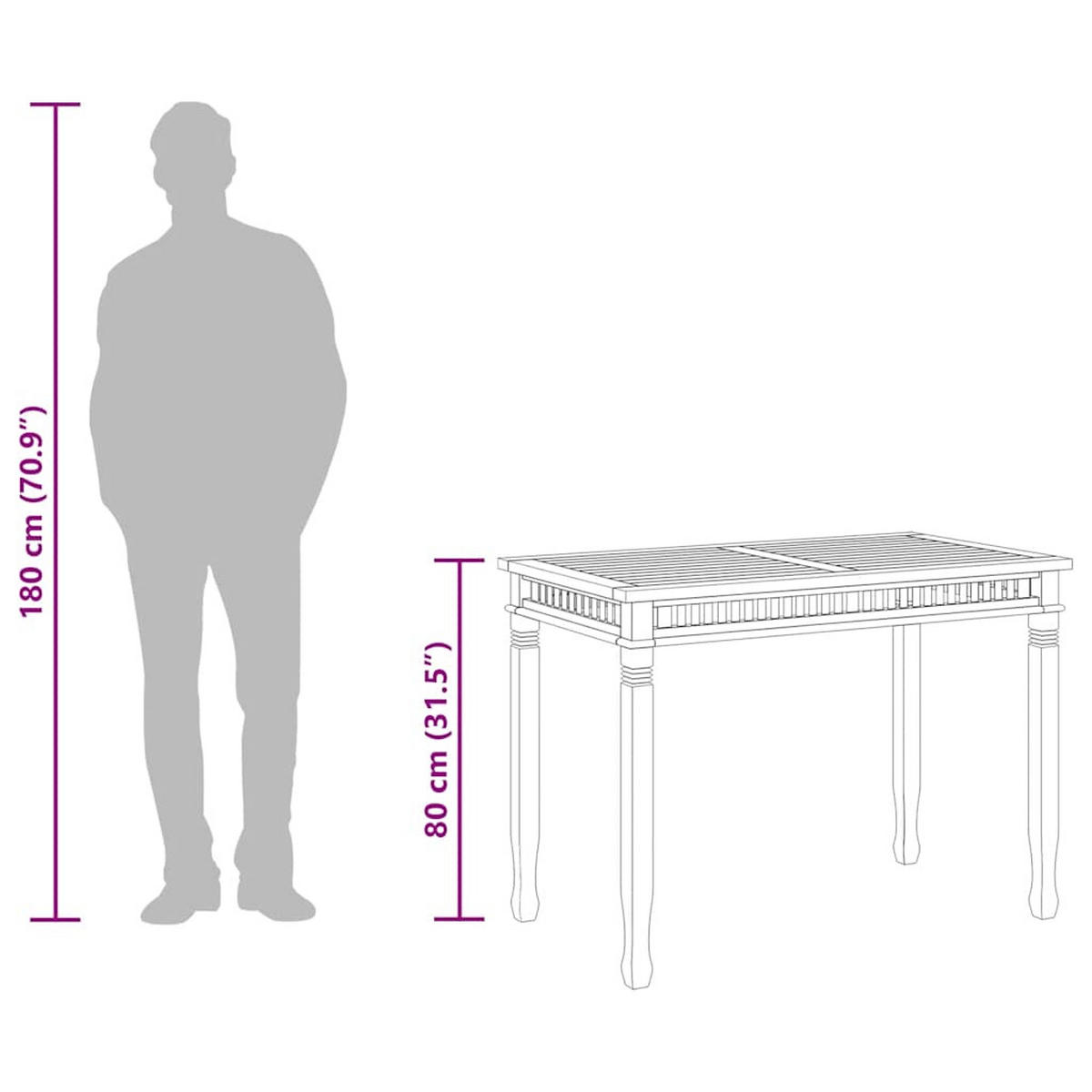 GARTENTISCH mit Lamellendesign, 120/65/80 cm, aus Massivholz Teak - Braun, Holz (65/120/80cm) - vidaXL