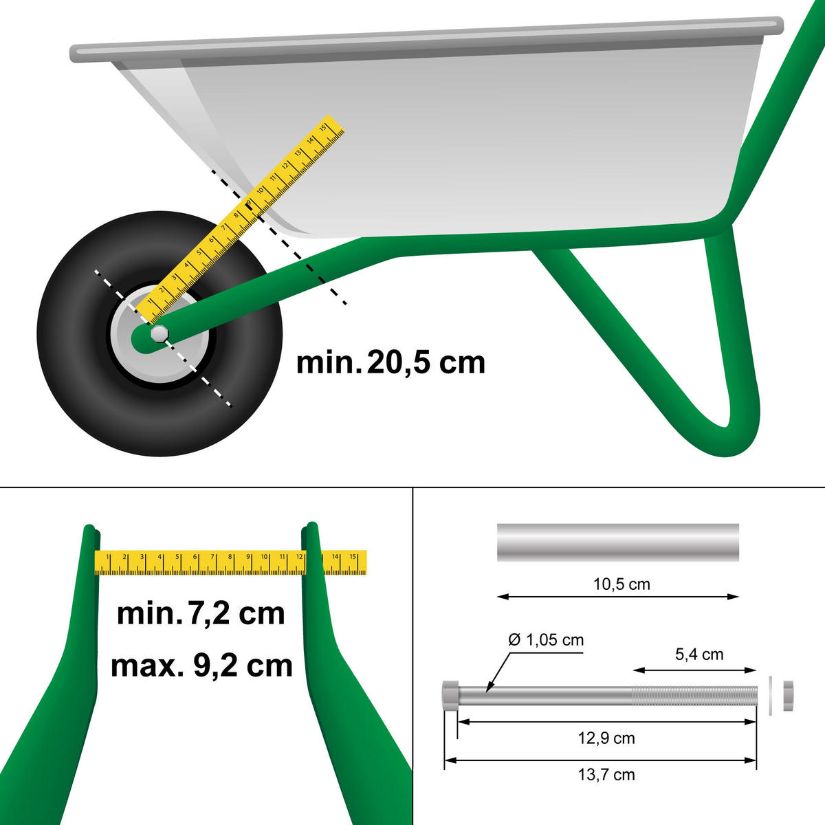 KOLO NA KOLÍČKOVÉ KÁRU, sada 2 ks s osou - černá, kov (8/35/35cm) - ECD-Germany