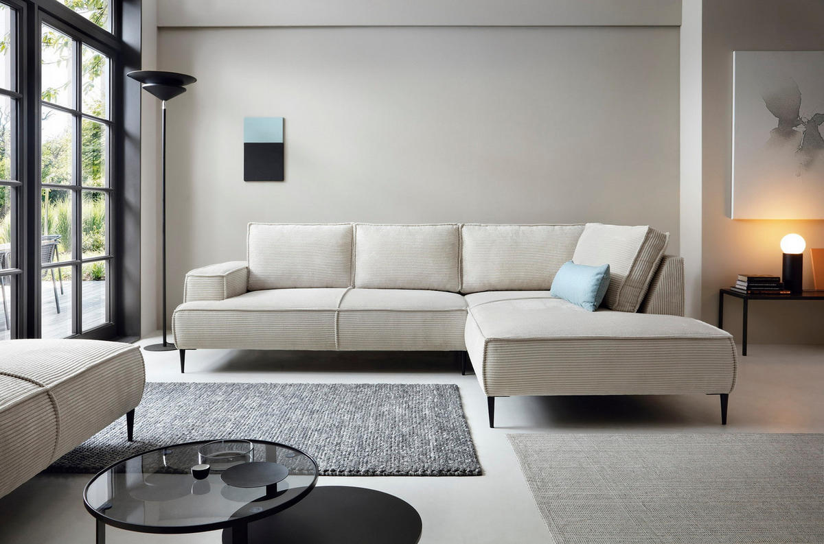 SCHLAFSOFA 275 cm L-Form Harmonia mit Beinen, Rechts, Vanille - Beige, Holz (195/275cm) - Emporius