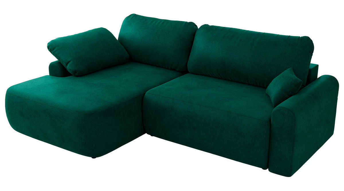 ECKSCHLAFSOFA CUBO L Dunkelgrün Velvet - links - Dunkelgrün/Schwarz, Kunststoff/Textil (273/187cm) - MKS
