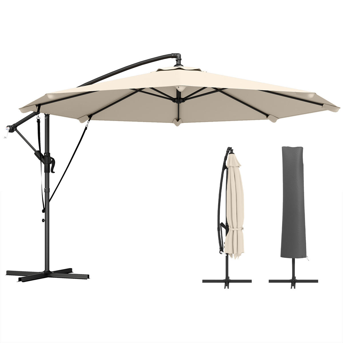 AMPELSCHIRM DE-05617 Neigbar mit Kurbel, Windseilen & Schutzhülle Cremeweiß - Creme, Textil/Metall (295/295cm) - ComfortXL