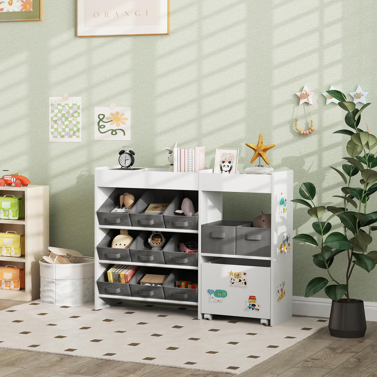KINDERREGAL DE-17252 11 Aufbewahrungsboxen & Schrankfach Weiß - Weiß, Naturmaterialien (105/80/30cm) - ComfortXL