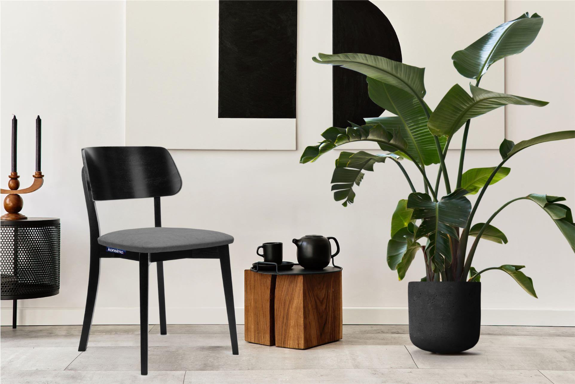 Thumbnail - Konsimo® Esszimmerstühle, Grau, Schwarz, Holz, Echtholz, 47x81x45 cm, Esszimmer, Stühle, Esszimmerstühle, Vierfußstühle