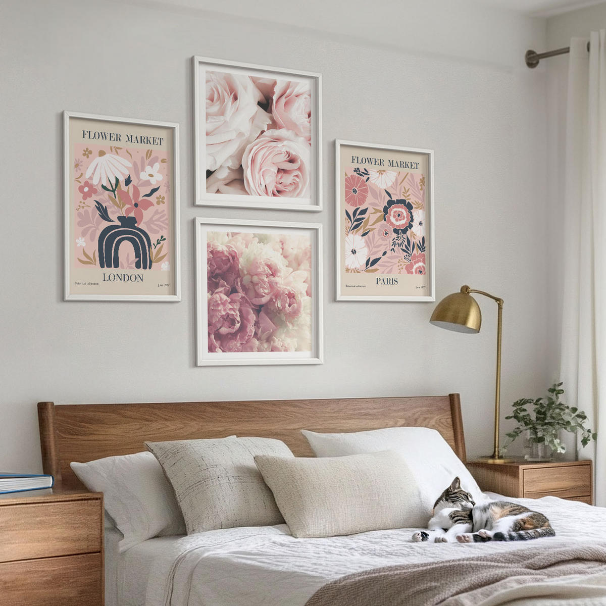 WANDBILDER 4er-Set - 50x50 cm & 40x60 cm Weißer Rahmen - Blumenmotive Rosen Paris - Weiß, Kunststoff (50/50cm) - ArtPrintCave