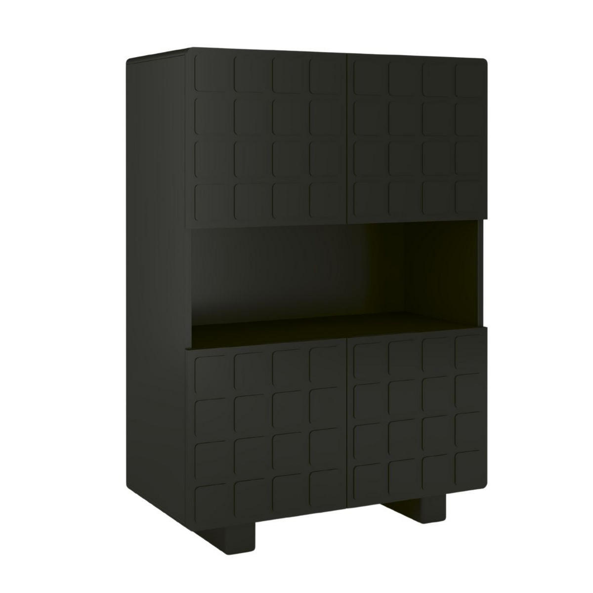 HIGHBOARD Cubo Long, Geometrische 3D Fronten, 85 x 120 cm, Schwarz - Schwarz, Holz/Holzwerkstoff (84.3/120/41.8cm) - Skandica