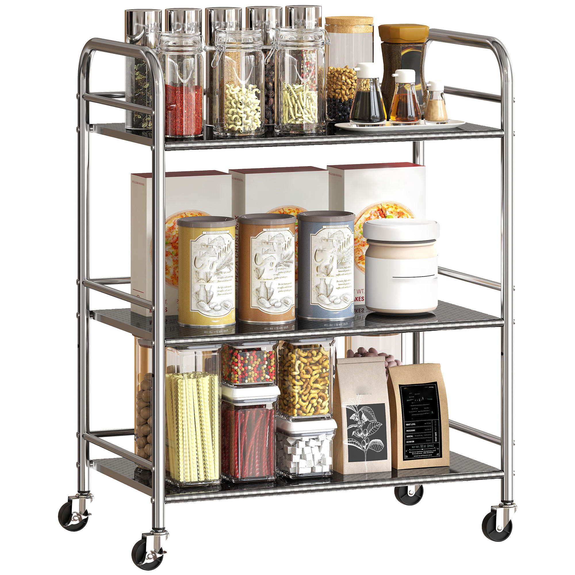 SERVIERWAGEN DE-17131 3 Ebenen Edelstahl 201 Silber - Silberfarben, Metall (35/77/60cm) - ComfortXL