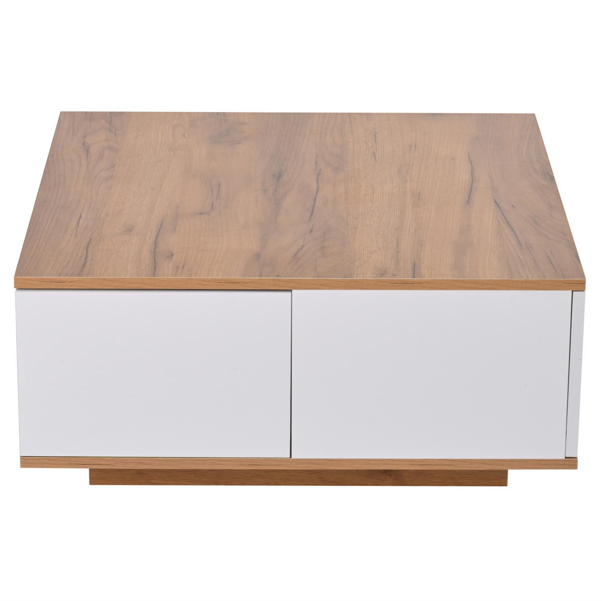 COUCHTISCH 70/70/31,5 cm mit 3 Schubladen und offenem Fach, Hochglanz-Fronten aus Spanplatte, Weiß/Walnuss - Walnussfarben, Holzwerkstoff (70/70/31.5cm) - Modfu