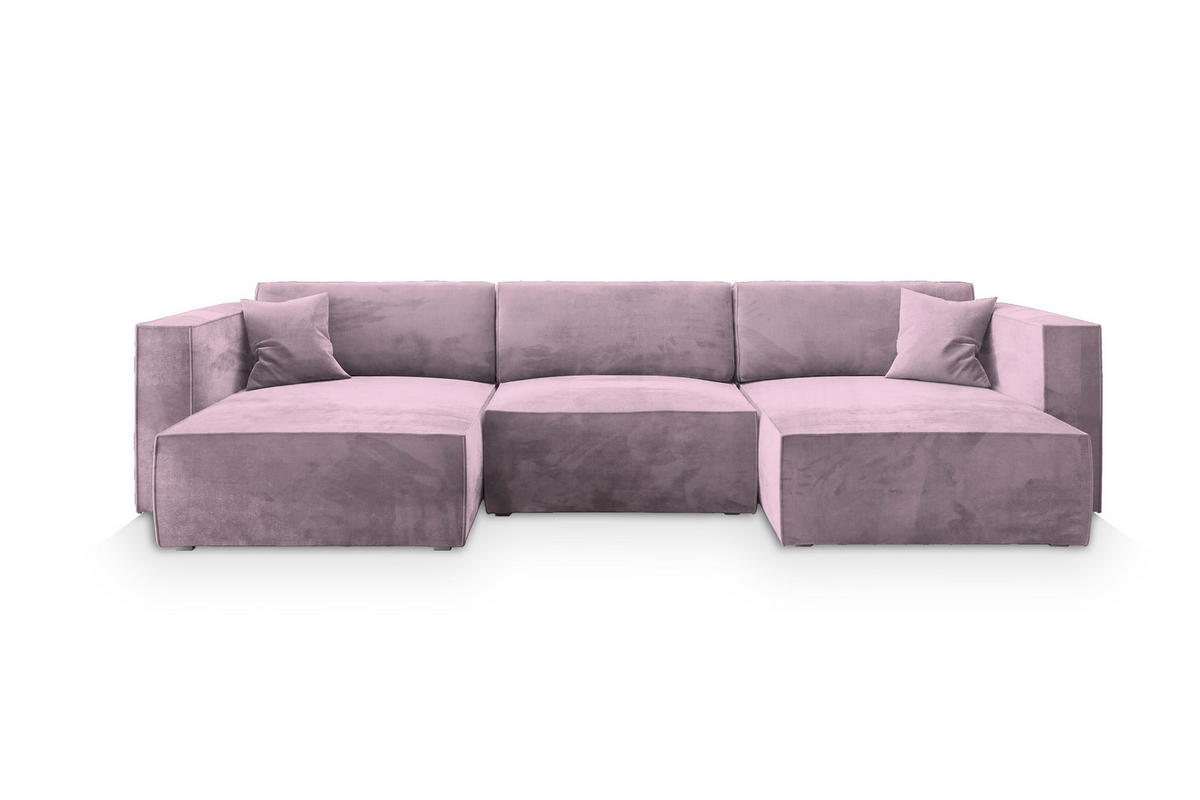 WOHNLANDSCHAFT SARMO M Lila Velours-Stoff mit Schlaffunktion - Lila, Holz (347/70/148cm) - MASSENO