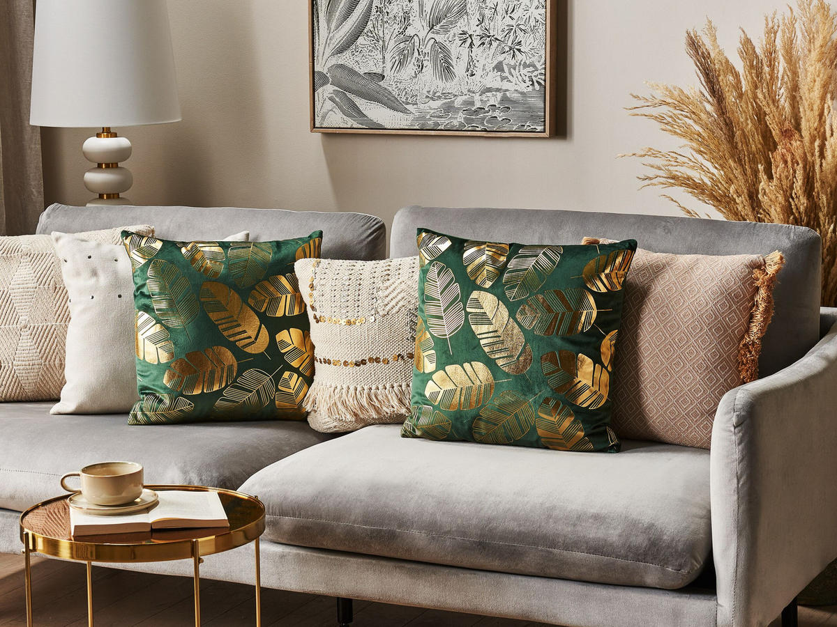 DEKOKISSEN 2er-Set Dunkelgrün 45/45 cm Sunflower - Dunkelgrün, Textil (45/45cm) - Beliani