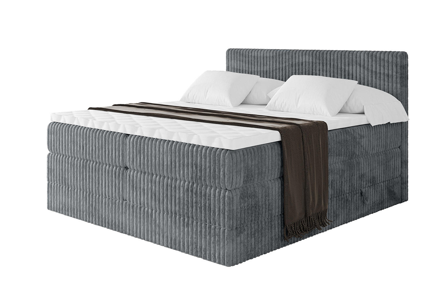 BOXSPRINGBETT mit Matratze H3|H4 und Lattenrost - TOLO KING 160x200 Cord - Dunkelgrau - Dunkelgrau, Holzwerkstoff (160/200cm) - ALTDECOR