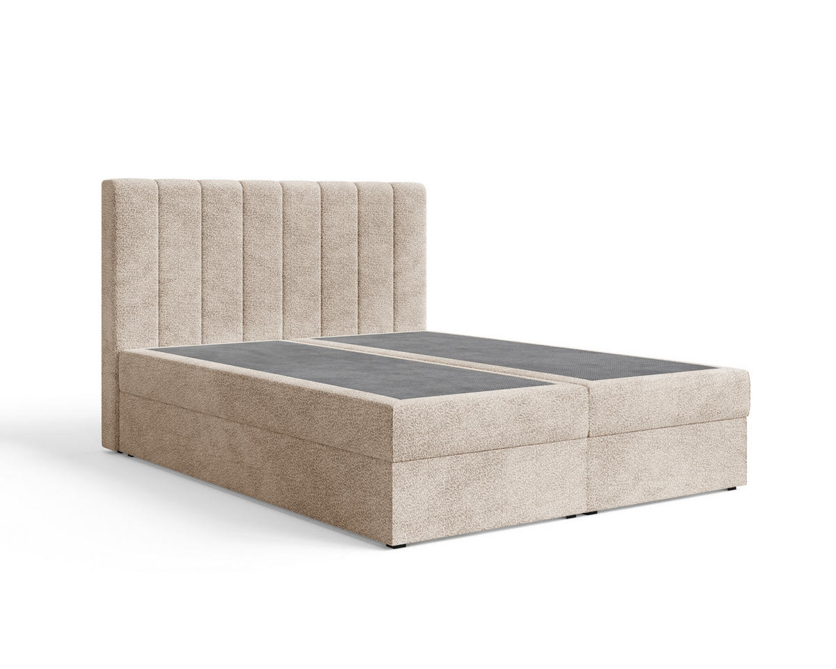 BOXBETT 01 180 x 200 cm - Arena – Stilvoll und bequem Mit Bettkasten, PU-Topper, Federmechanismus, waschbarer Bezug - Beige, Holz (180/200cm) - ROYAL24_MARKT