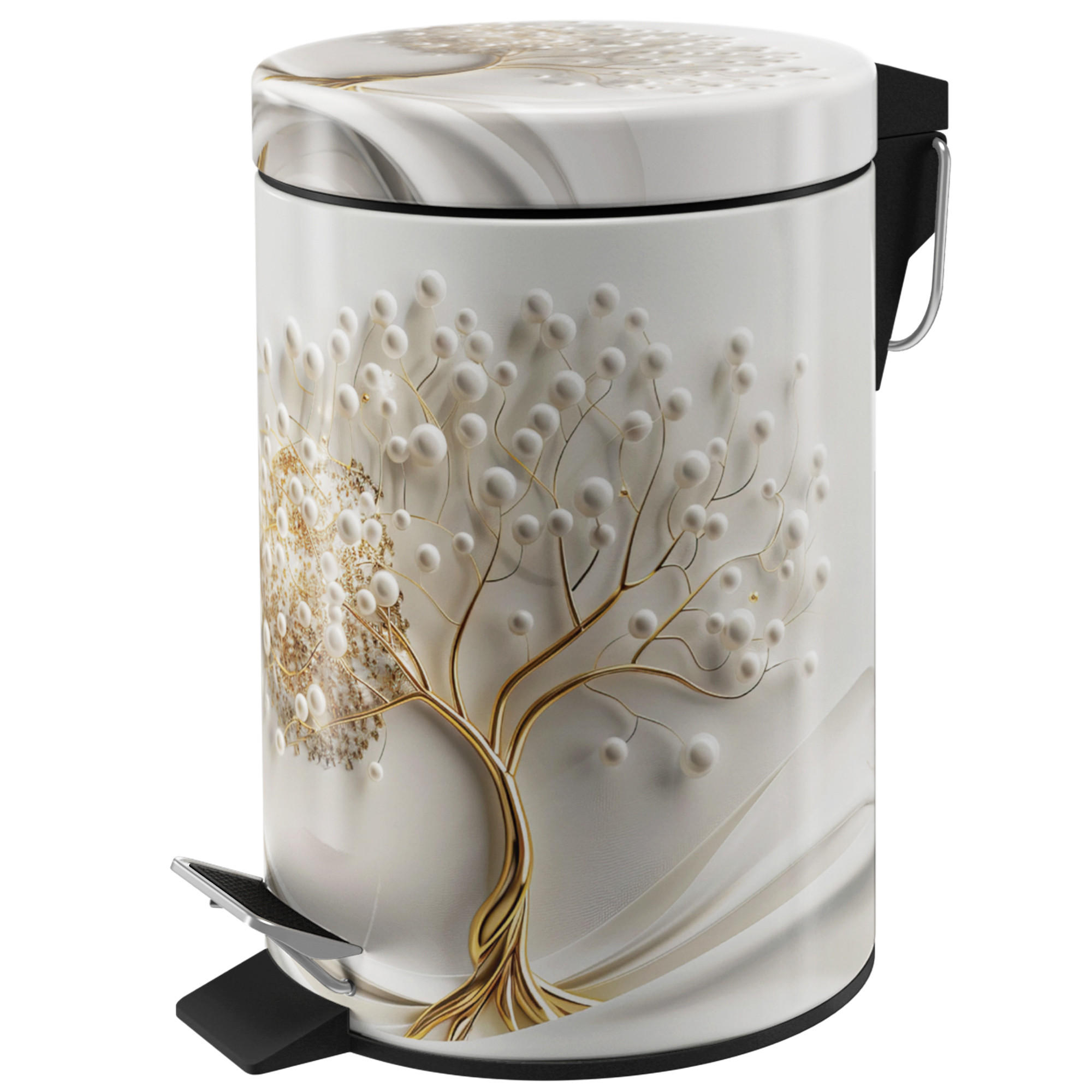 KOSMETIKEIMER Tree of Life - Weiß, Kunststoff/Metall (17/25/25cm) - Sanilo