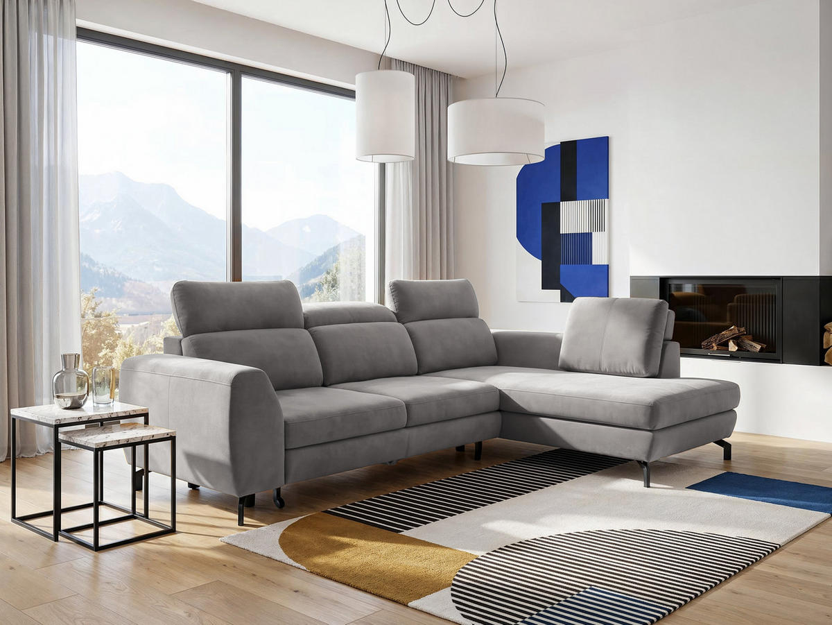 ECKSOFA ANTE Rechts, mit Schlaffunktion und Bettkasten, Grau - Grau, Textil/Metall (266/184cm) - Idohome