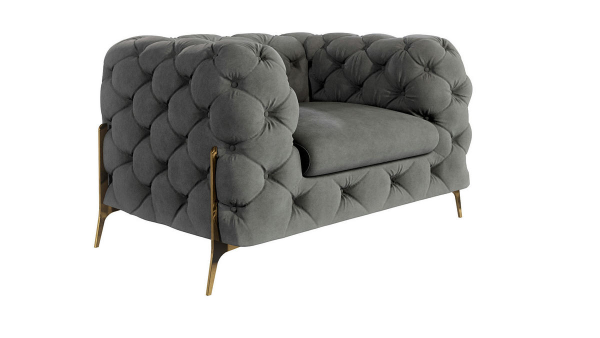 CHESTERFIELD-SESSEL Lexi Grau Samt - Goldfarben/Grau, Holz/Textil (125/75/100cm) - S-Style Möbel