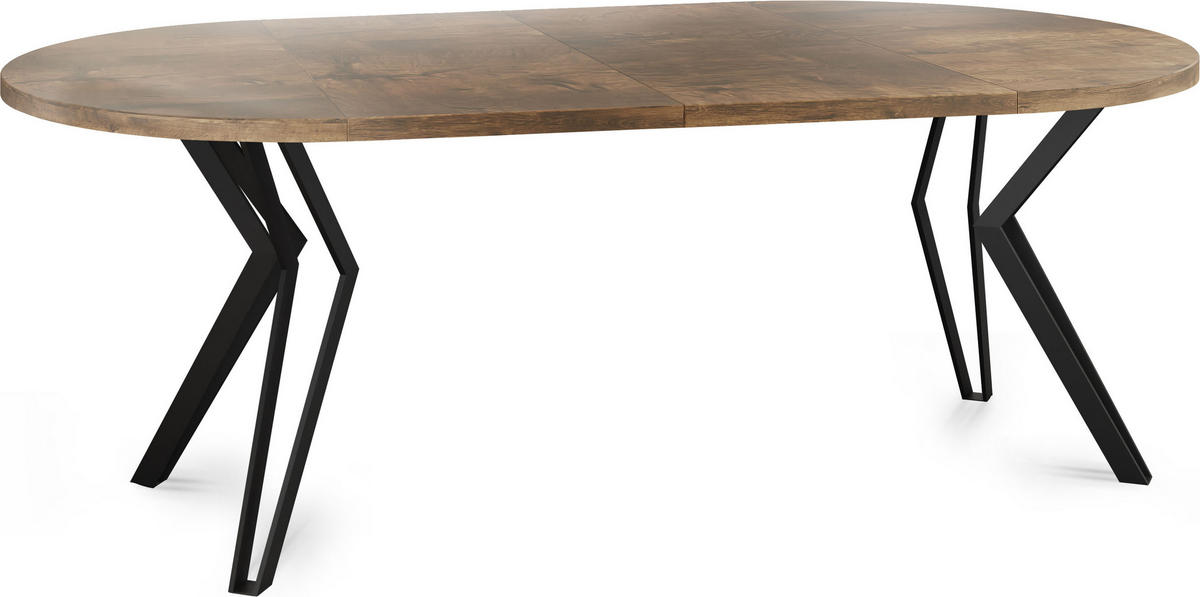 ESSTISCH Revena runder ausziehbarer, Lefkas Eiche 120-200/120/76 cm - Alteiche/Schwarz, Holzwerkstoff/Metall (120/120/76cm) - WFL GROUP