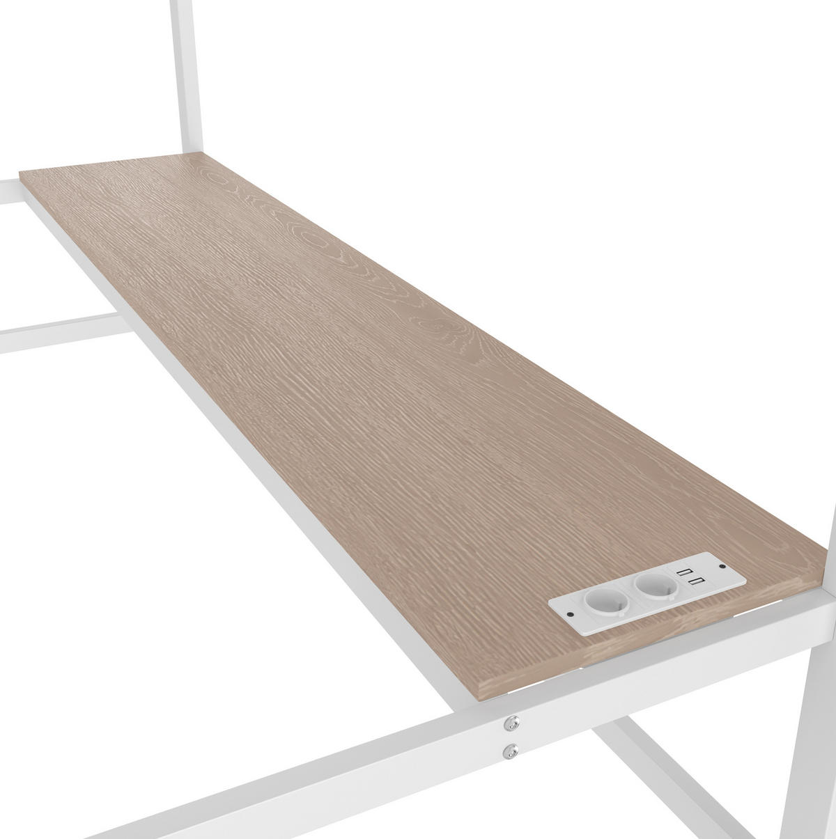 HOCHBETT 90/200 cm in Weiß mit Schreibtisch, LED-Beleuchtung und Ladeanschlüssen - Weiß, Metall (90/200cm) - Flora Grace