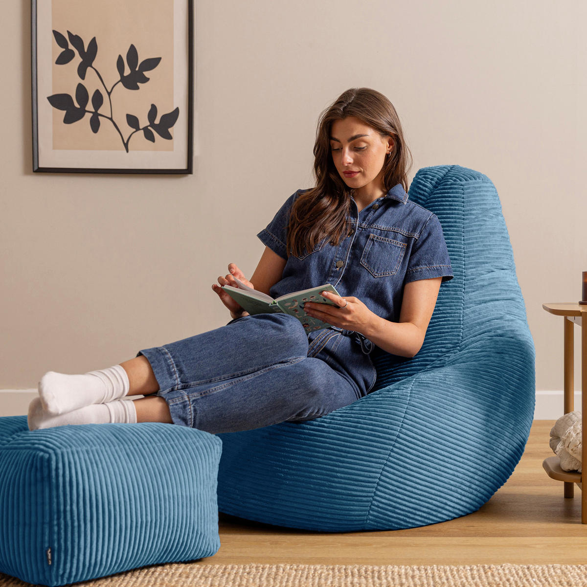 SITZSACK mit Hocker Dalton XXL Cord - Blau, Textil (94/40/92cm) - icon