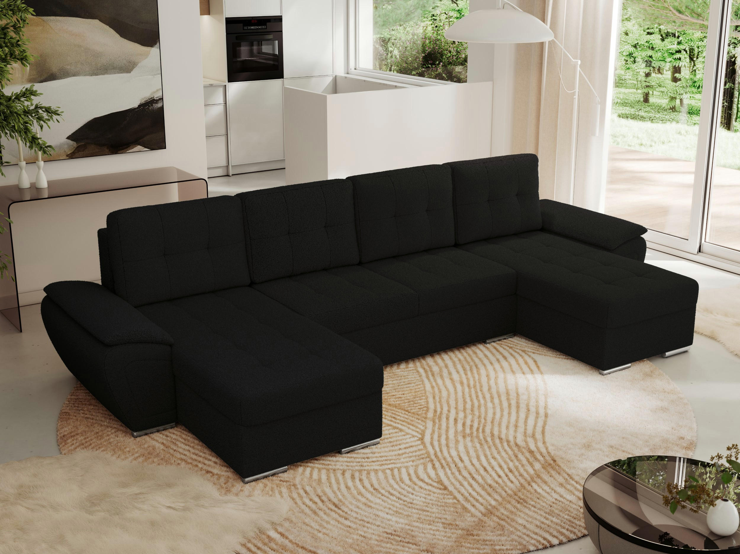 WOHNLANDSCHAFT UMBRIA U Schwarz Boucle - Schwarz/Grau, Textil/Metall (336/85/157cm) - MKS