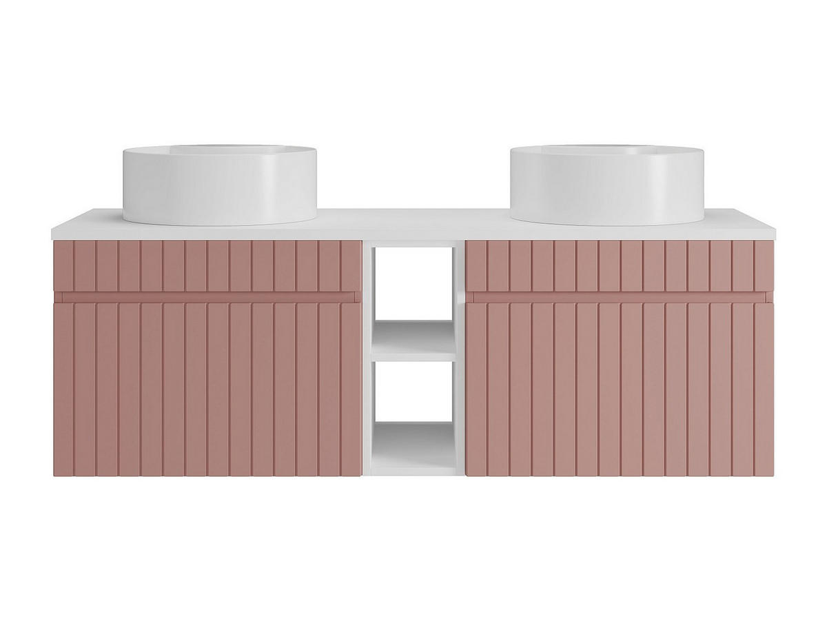 DOPPELWASCHTISCH - 140cm x 46cm - MDF - puderrosa, weiß - SATARA - Pink, Holz (140/46/46cm) - Vente-Unique