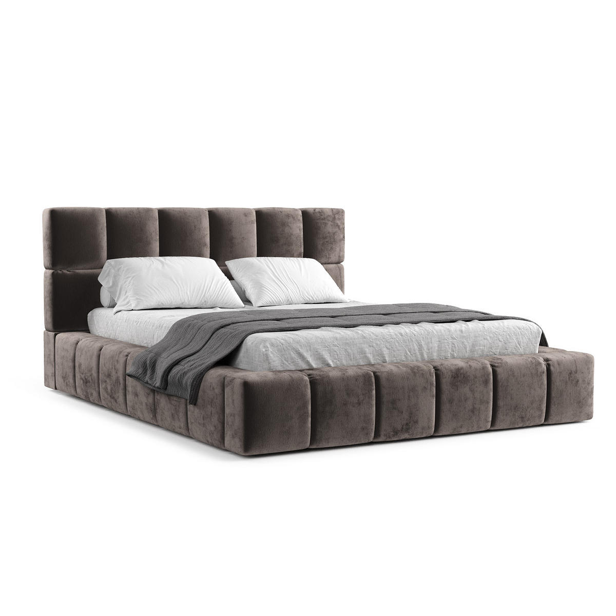 POLSTERBETT Kendal Dos Braun 160/200 cm im Chenille-Stoff - Schwarz/Naturfarben, Holz/Holzwerkstoff (160/200cm) - Maison de Reve