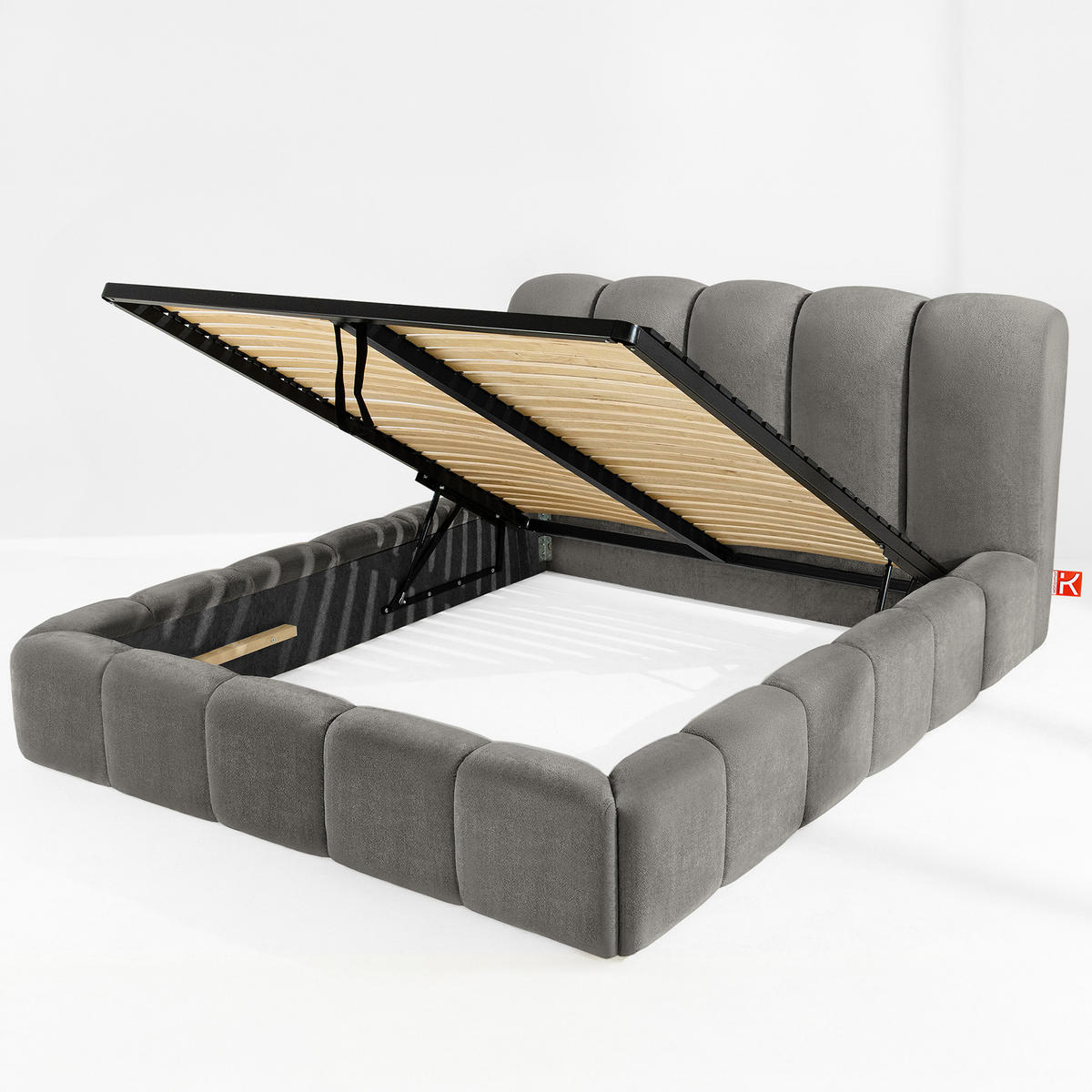 POLSTERBETT MERIDE Chenille, Dunkelgrau - Dunkelgrau/Schwarz, Holz/Textil (160/200cm) - KONSIMO®