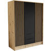 DREHTÜRENSCHRANK Nero 150/51/200 cm mit Lamellen eiche artisan+schwarz - Schwarz/Eiche Artisan, Holzwerkstoff (150/200/51cm) - Beautysofa