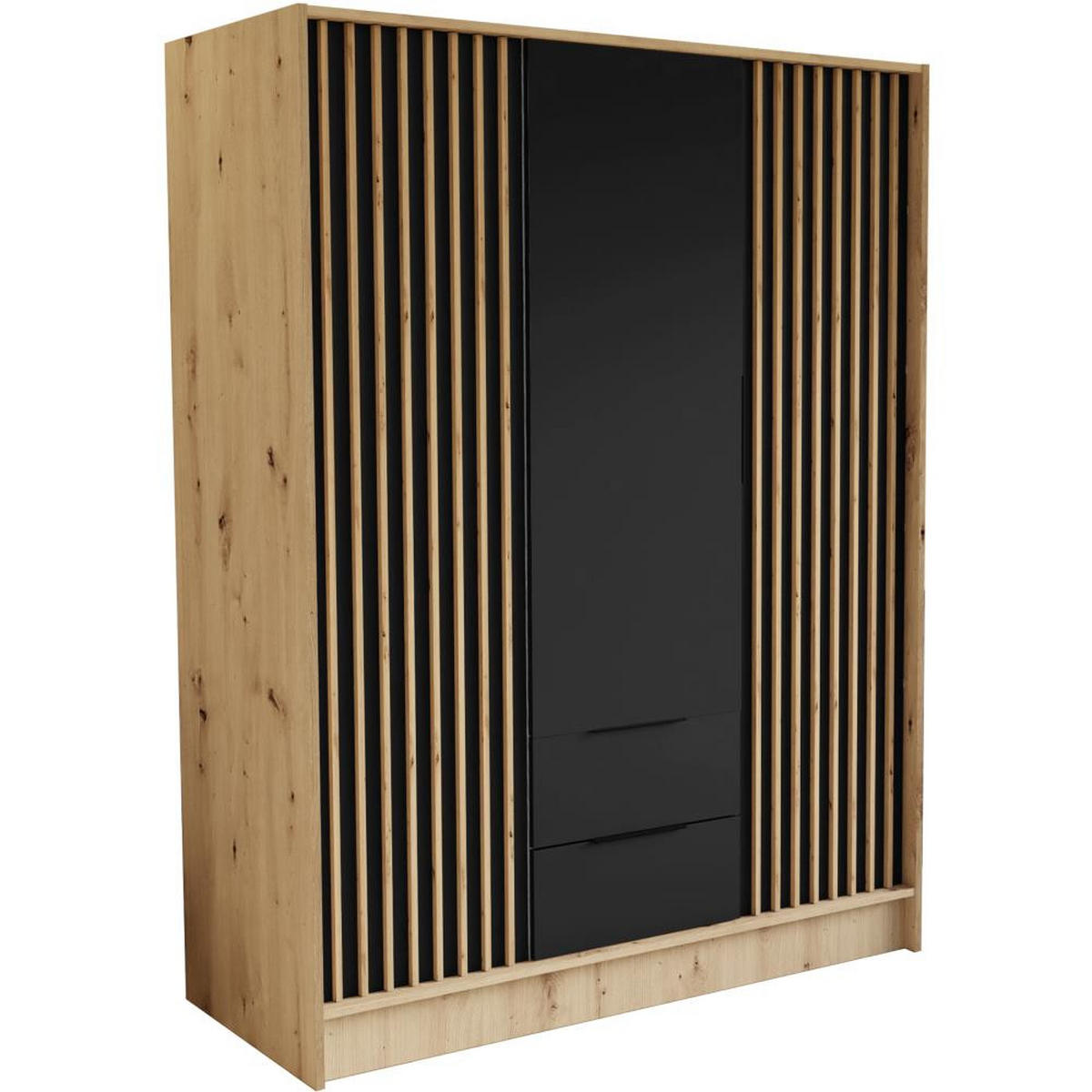 DREHTÜRENSCHRANK Nero 150/51/200 cm mit Lamellen eiche artisan+schwarz - Schwarz/Eiche Artisan, Holzwerkstoff (150/200/51cm) - Beautysofa