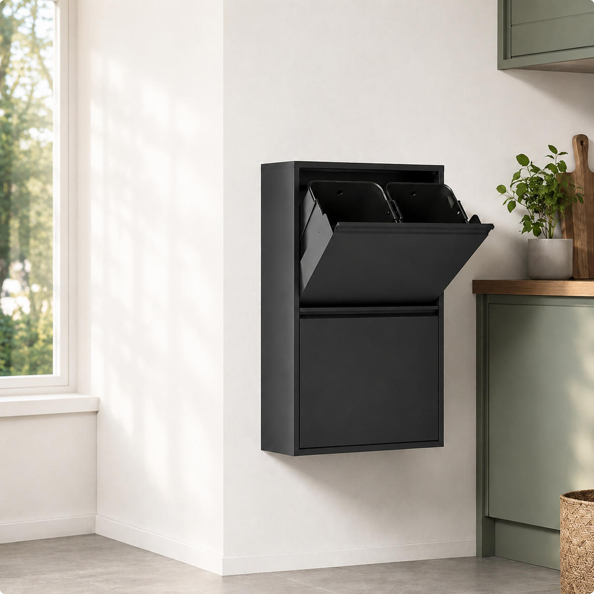 COȘ Negru 4-compartimente metal 4x18 l - negru, material plastic/metal (60/93/25cm) - Relaxdays