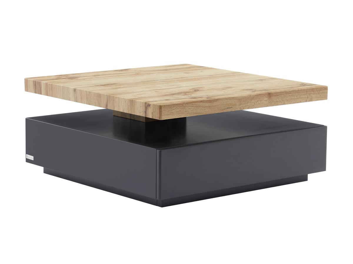 COUCHTISCH drehbar - 1 Schublade - MDF - Anthrazit & Holzfarben - KYRIA - Anthrazit, Holz (80/80/36cm) - Vente-Unique