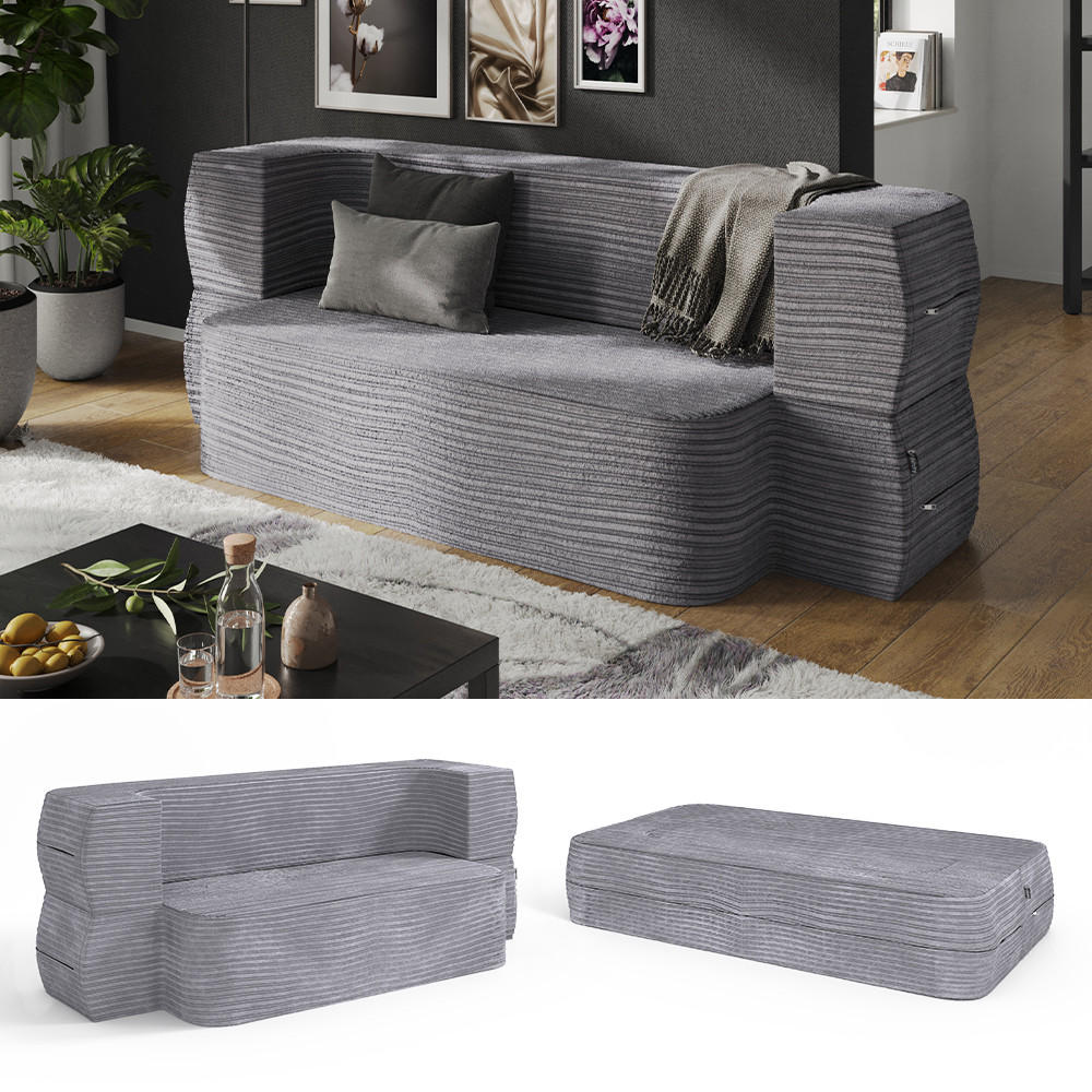 SOFA Lille Grau 190 cm mit Schlaffunktion - Grau, Textil (190/70/73cm) - VitaliSpa