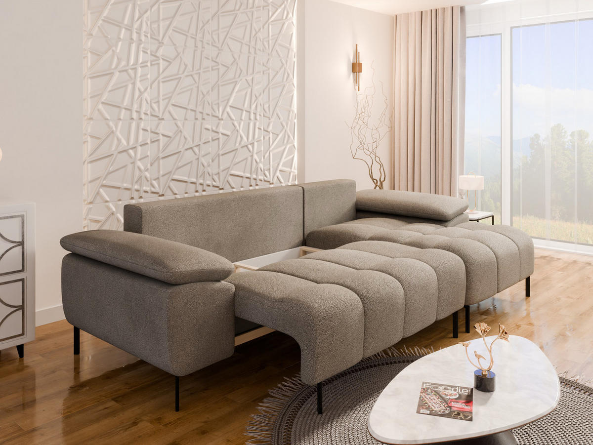 ECKSCHLAFSOFA 4-Sitzer DOLUS – Modernes Ecksofa mit Schlaffunktion Links montierbar , Taupe - Taupe, Holz (141/277cm) - Panda Möbel