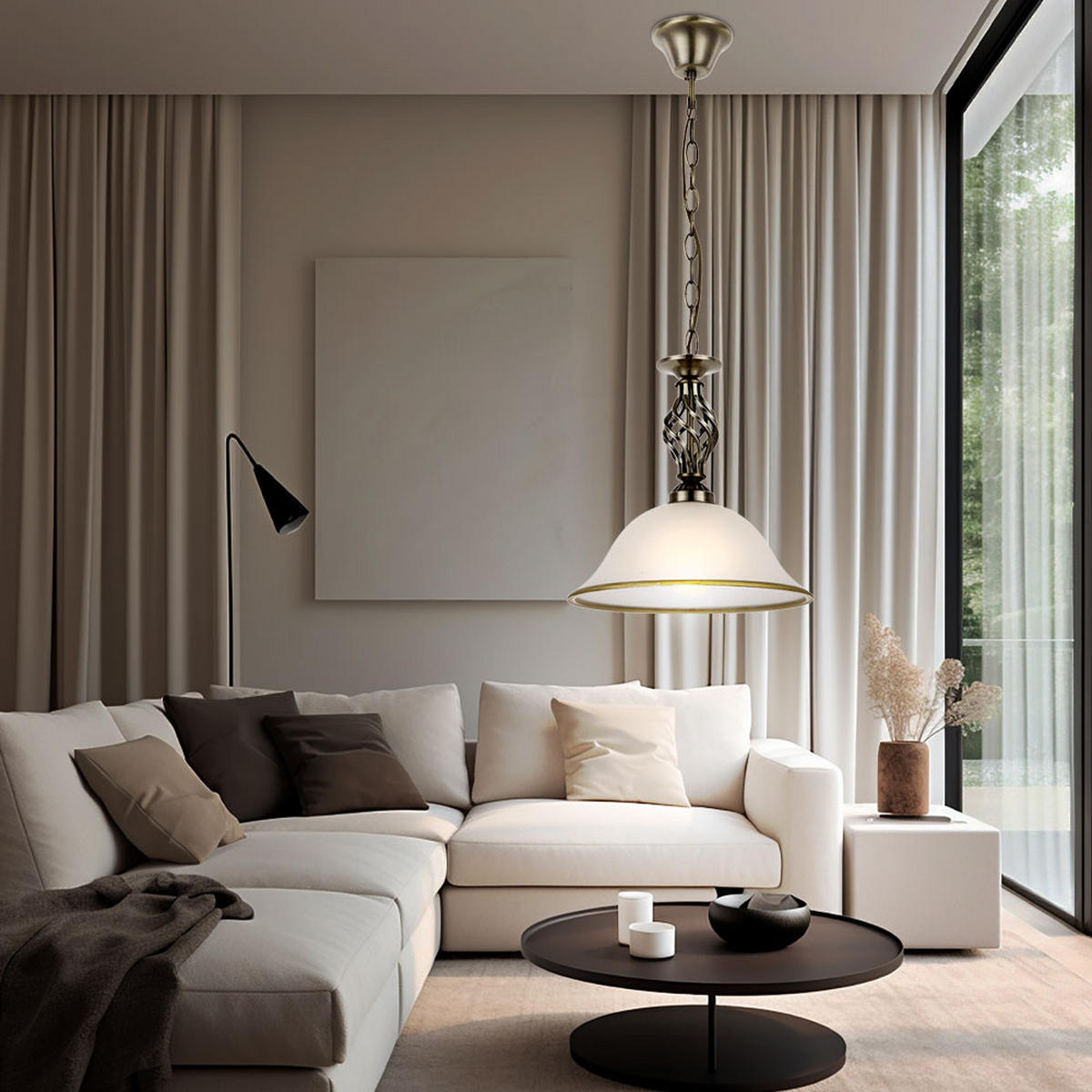 LED HÄNGELEUCHTE ODIN Messing - Messingfarben, Glas (30/30/120cm) - Globo Lighting