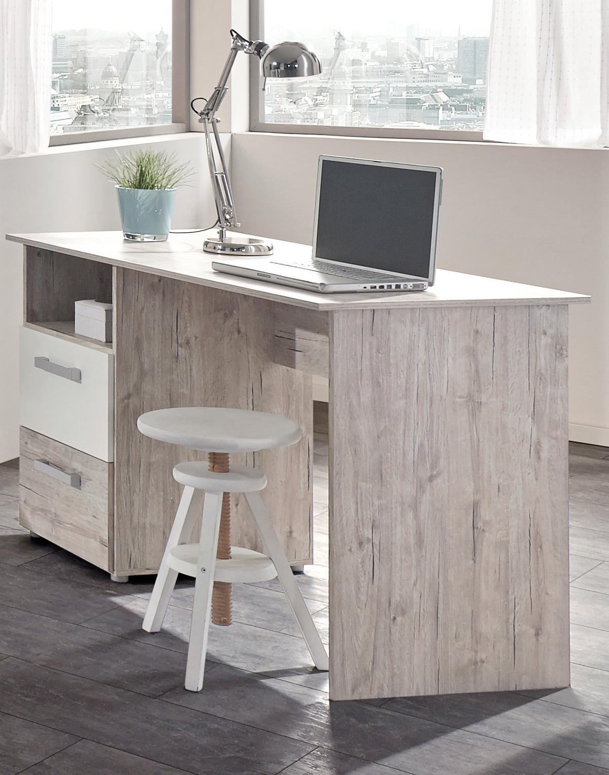 SCHREIBTISCH Bente mit 2 Schubkästen - Eichefarben/Weiß, Holzwerkstoff (115/77/60cm) - arthur berndt