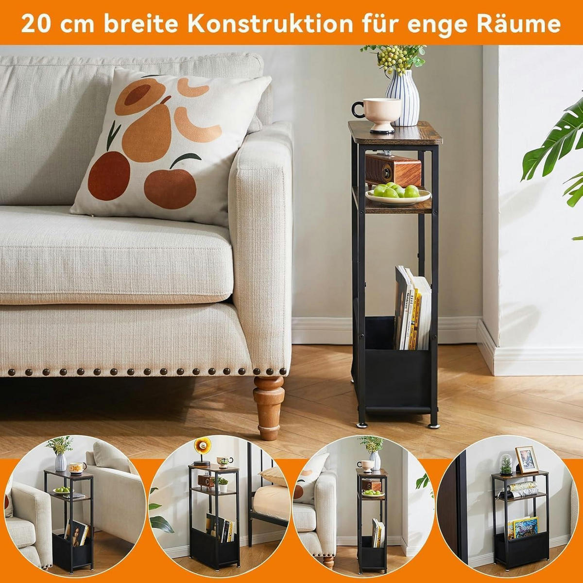 BEISTELLTISCH mit Stauraum 40 x 20 x 66 cm Rustikales Braun - Braun, Holzwerkstoff (40/20/66cm)
