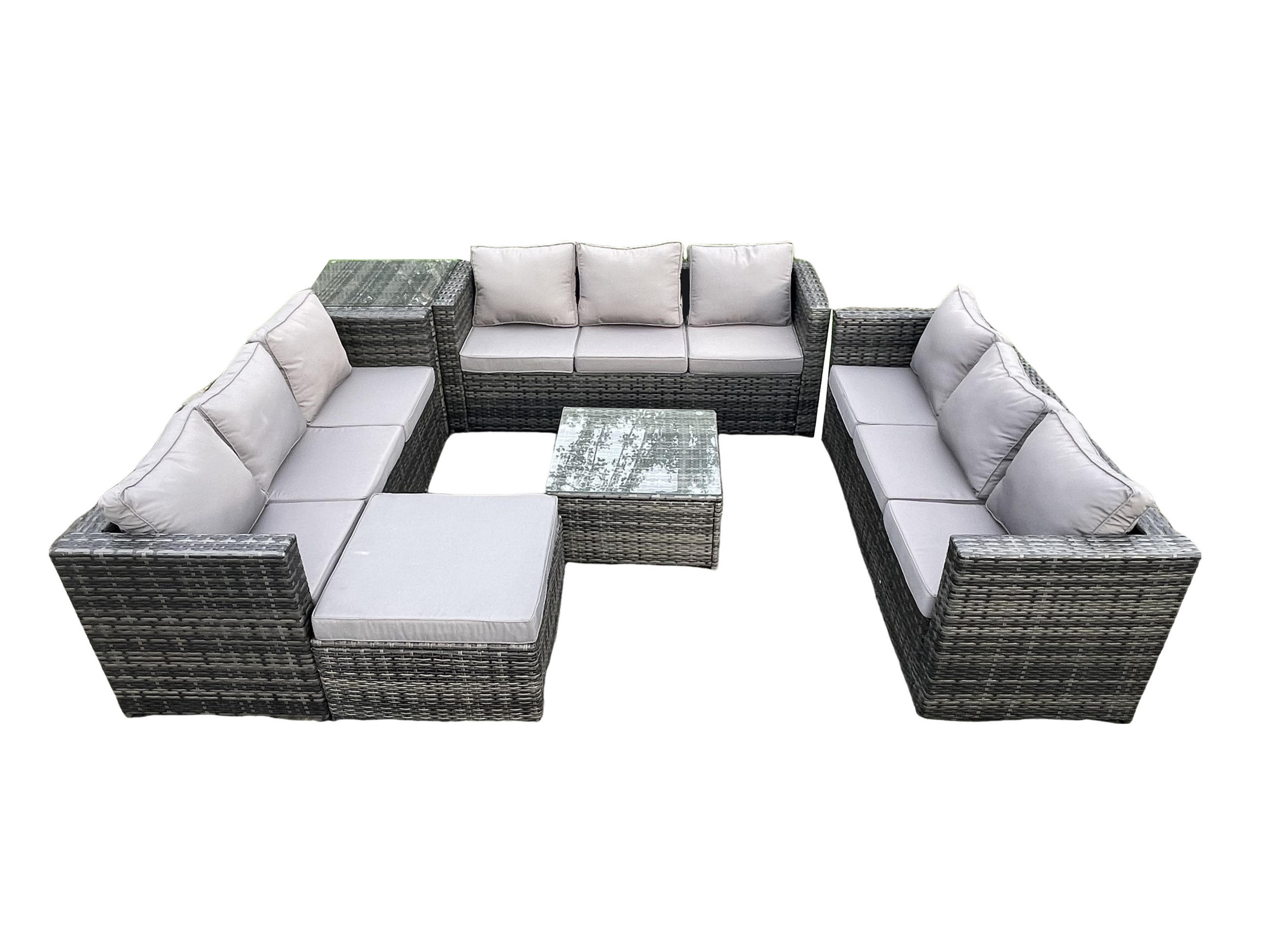 GARTENTISCHGRUPPE Polyrattan 10-Sitzer - Dunkelgrau, Metall - Fimous